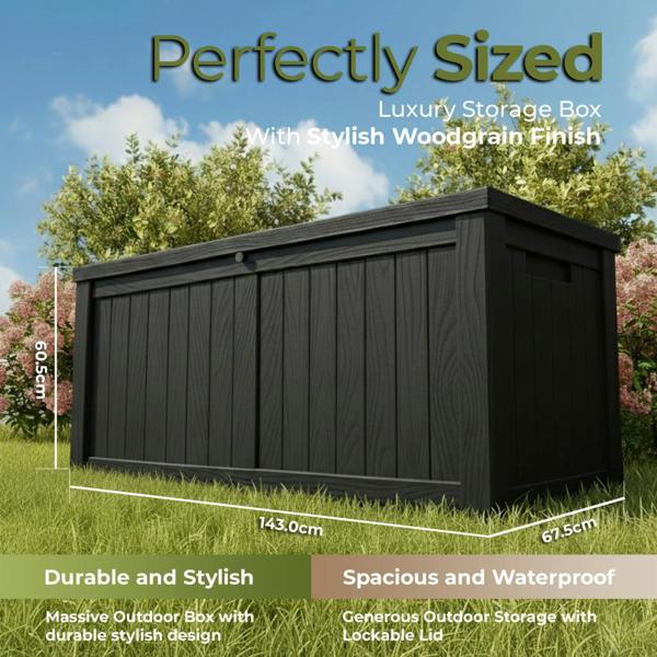 Homeology TUNGSTEN 450 Litre 119 Gallon Waterproof Extra Large Lockable Easy-Open Garden Storage Box in Black