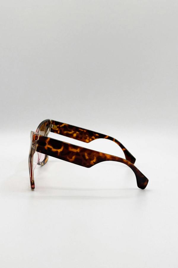 SVNX Oversized Butterfly Sunglasses In Pink Brown Leopard