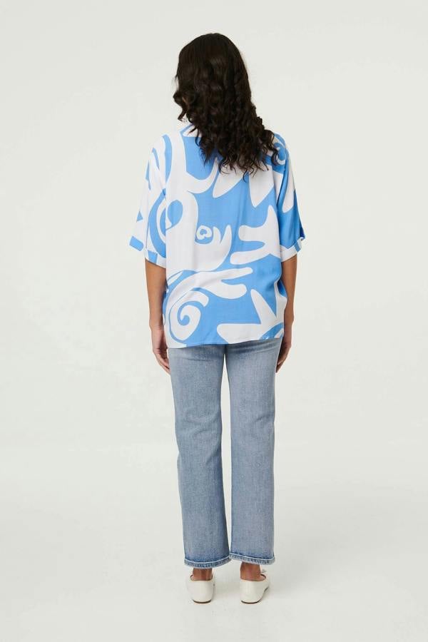 Blue | Abstract Relaxed 1/2 Sleeve Shirt