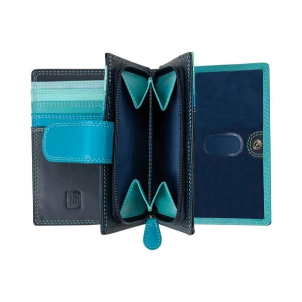 Blue  wallet with a visible brand logo on a white background