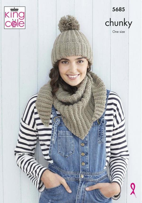 King Cole Subtle Drifter Chunky Knitting Pattern 5685, Headwear, Shawls for Women, One Size