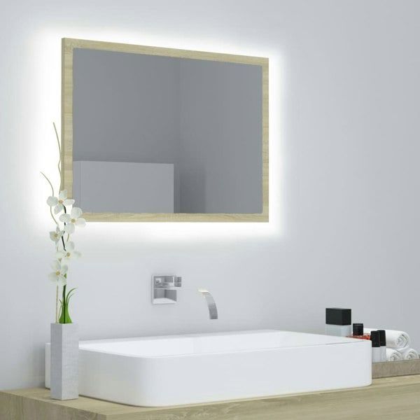 Berkfield LED Bathroom Mirror Sonoma Oak 60x8.5x37 cm Acrylic