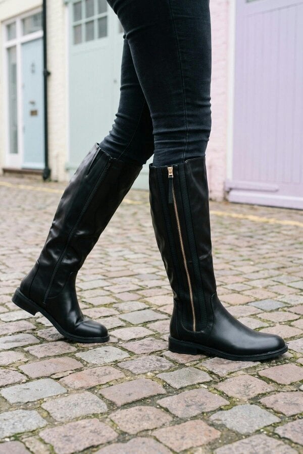 ikrush Ebba Gold Zip Knee High Riding Boots