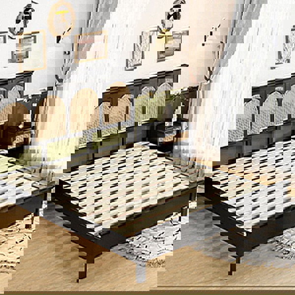 Rosemary Double Bed / King Size / Super King Size, Black Wood With Rattan-Rit Concept-Rit Concept