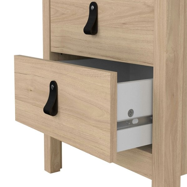 Wyld Haus Wildberry Natural Oak Wood Bedside Table 2 Drawers Leather Handles