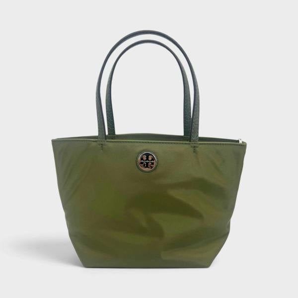 Tory Burch Nylon Mixed Materials Mini Tote Bag Green Khaki