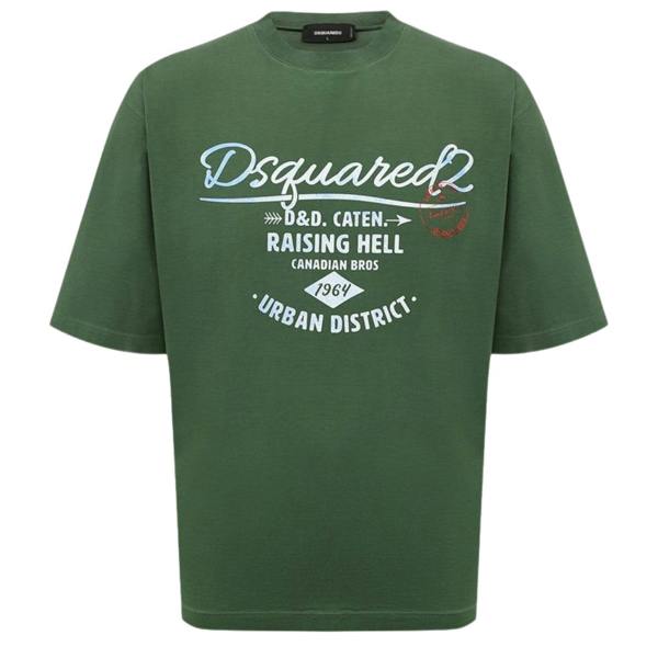 DSQUARED2 Branded Raising Hell Logo Green  T-Shirt XS