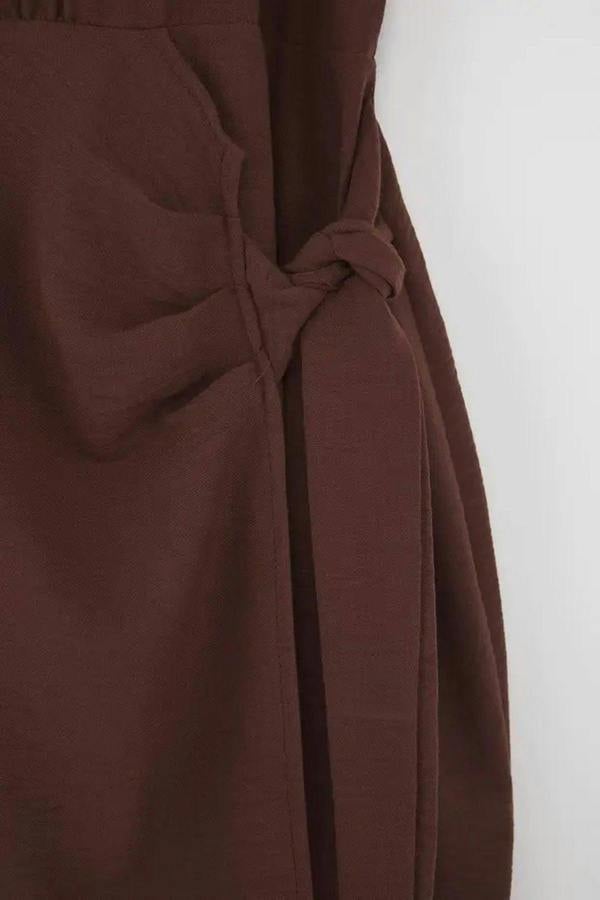 WOVCOR Flannel Midi Dress with Slit and Tie Detail