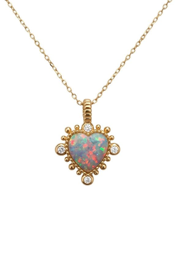 Latelita Angelique White Opal Heart Pendant Necklace Gold