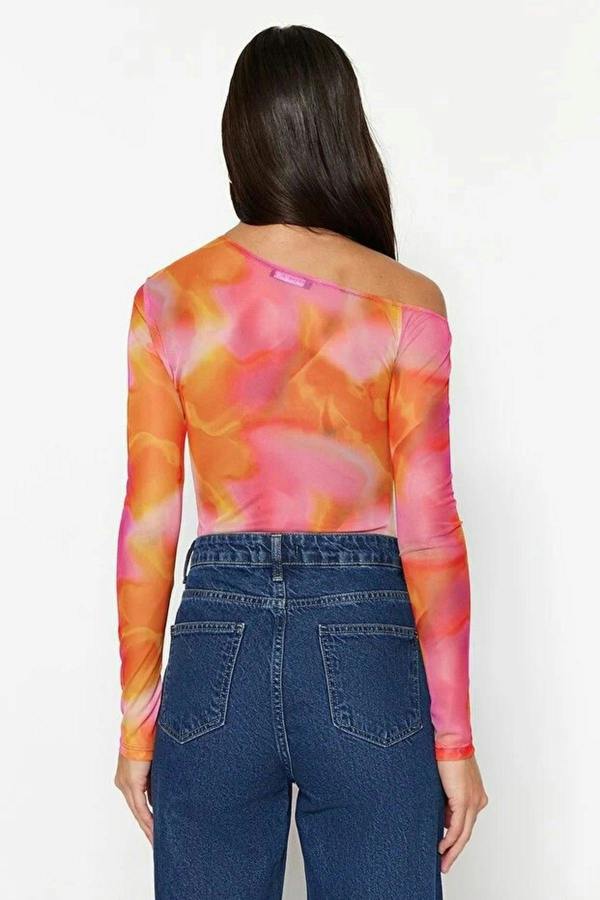 WOVCOR Knit Bodysuit with a Transparent Tulle Back Detail