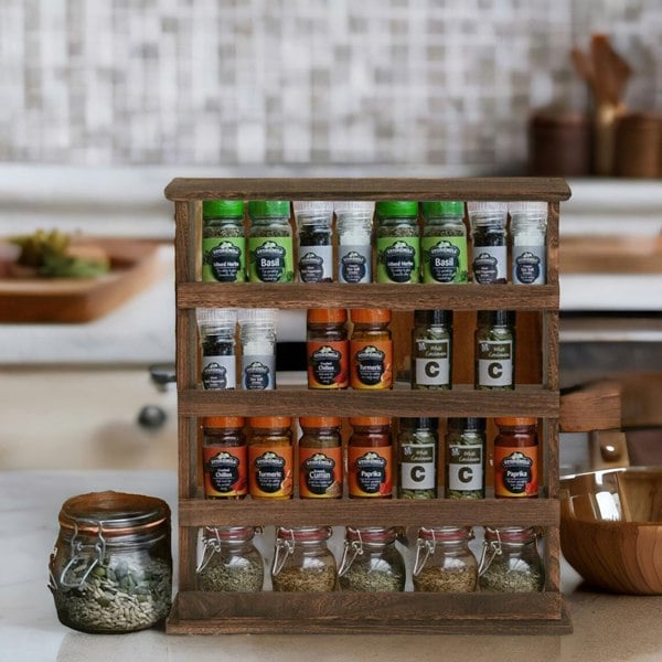 Rafaelo Mobilia 5 Tier Countertop Wall Mounted Wooden Spice Rack Brown