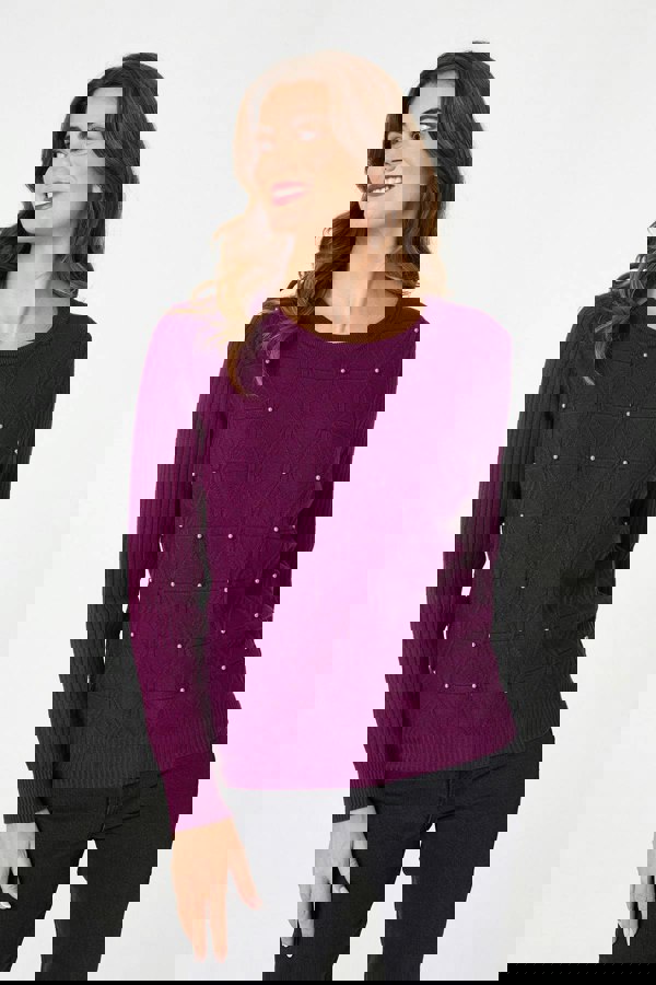 Purple | Pearl Embellished Texture Jumper
