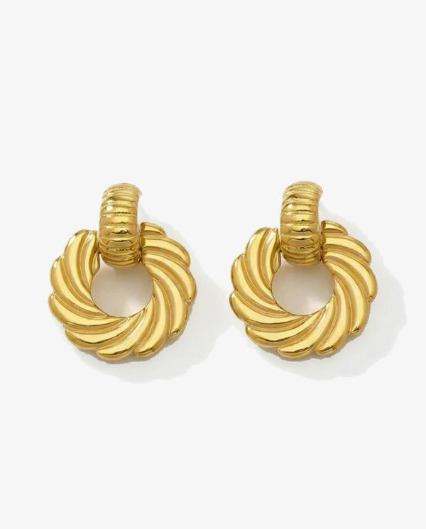 Elk & Bloom Thick 14K Gold Ribbed Hoop Studs