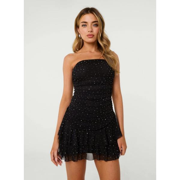 Pink Vanilla Diamante Ruffle Mini Dress