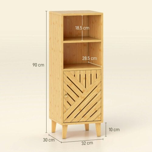 Wyld Haus Mire Slim Freestanding Bathroom Storage Cabinet With Bamboo Door Legs And OFauxn Compartments Natural Wood Finish