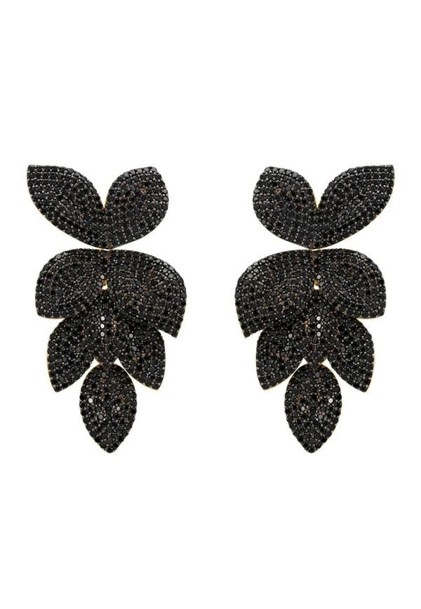 Petal Cascading Flower Earrings Gold Black Cz - LATELITA Earrings