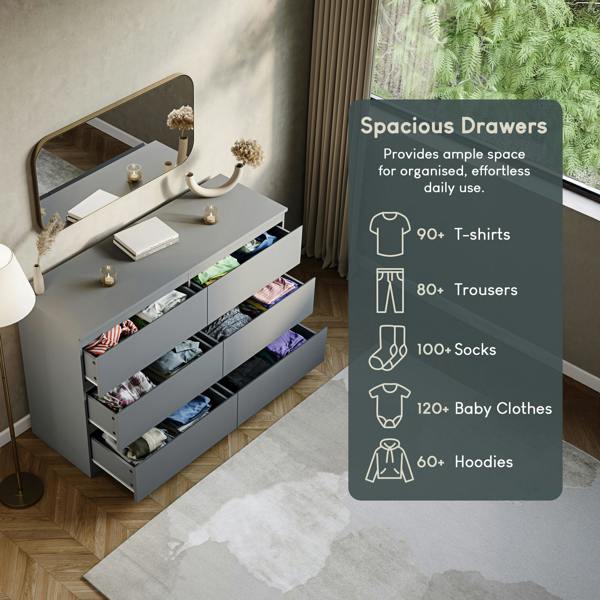 Vida Designs Denver 6 Drawer Chest, Black