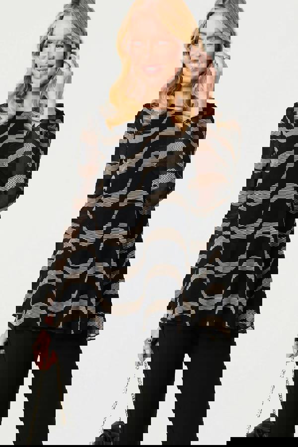 Black | Printed Semi Sheer Layer Long Sleeve Top