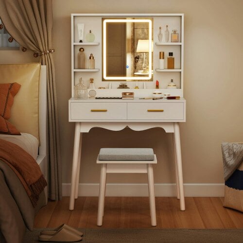 Wyld Haus Dididi White Elegant Dressing Table With LED Mirror