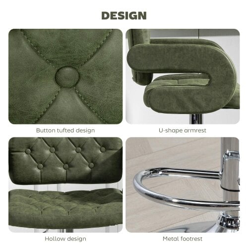 Wyld Haus Dovetti Green Faux Leather Adjustable Swivel Bar Stool With Arm Support
