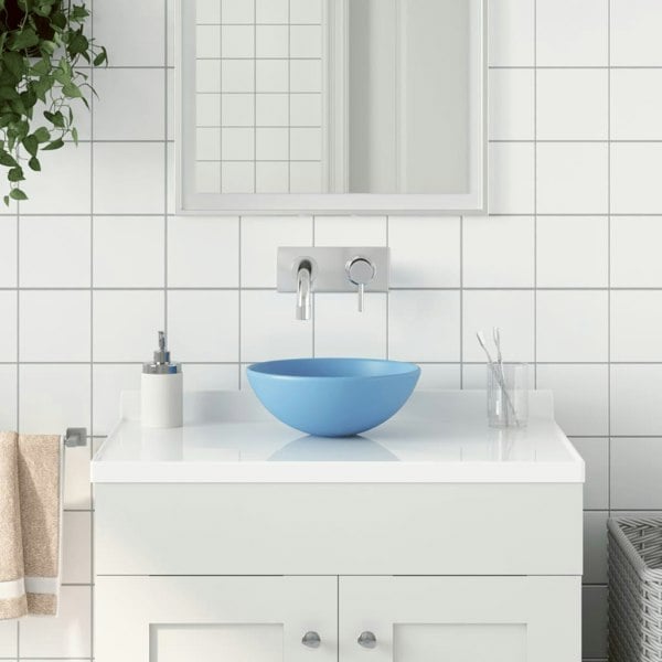 Berkfield Bathroom Sink Ceramic Light Blue Round