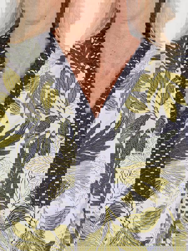 TIGI Embroiderd Notch Neckline Jungle Print Top