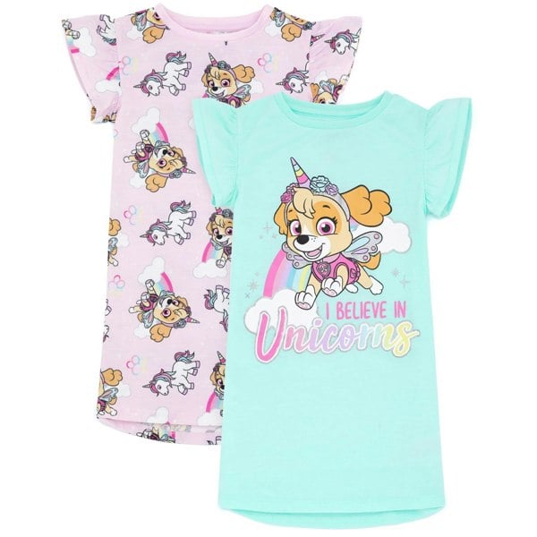 Paw Patrol Girls Skye Unicorn Nightie (Pack of 2) - Pink/Blue