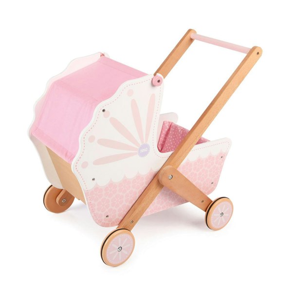 Tidlo Wooden 3 In 1 Dolls Pram Including Liftable Roof & Easy Grip Handles