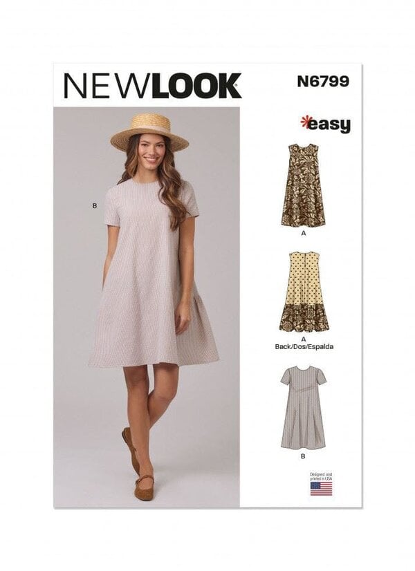 New Look Sewing Pattern 6799, Dresses for Women, A (XS-S-M-L-XL-XXL) - Easy