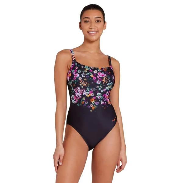 Zoggs Dream Adjustable Classicback black floral one-piece swimsuit