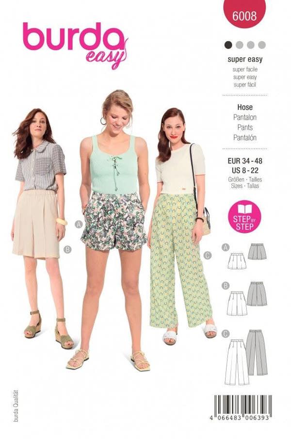 Burda Sewing Pattern 6008 Shorts and Trousers For Women, 8-22 (34-48) - Easy