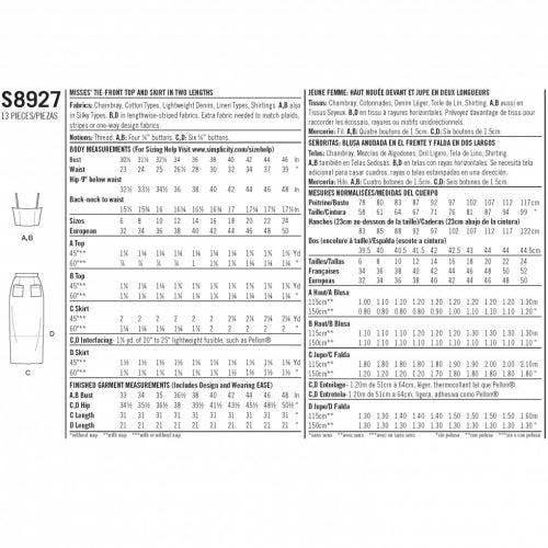 Simplicity Sewing Pattern 8927, Tops, Skirts for Women, H5 (6-8-10-12-14) - Intermediate