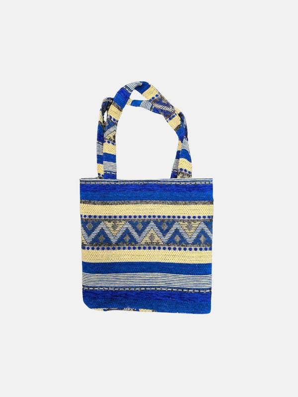 Berber Leather The Nador Small Expandable Fabric Tote in Blue
