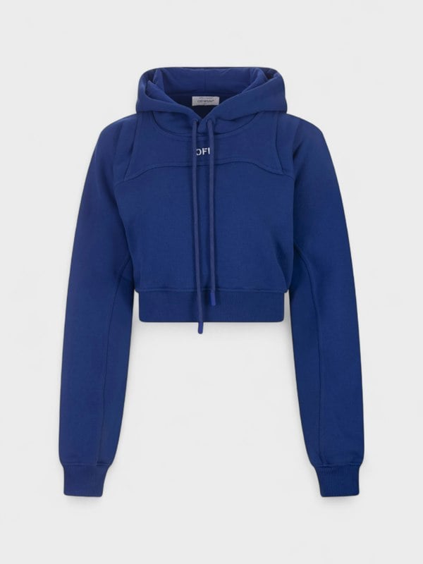 Off-White Off Stamp Round Crop Hoodie Blue