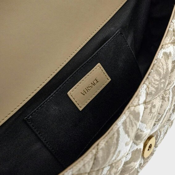 Versace Medusa Baroque Print Quilted Shoulder Bag Gold-Tone Beige