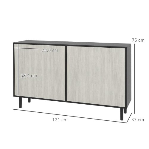 Bobobiy Kitchen Sideboard Storage Cabinet for Living Room with Adjustable Shelves 4 Doors and Pine Wood Legs Black