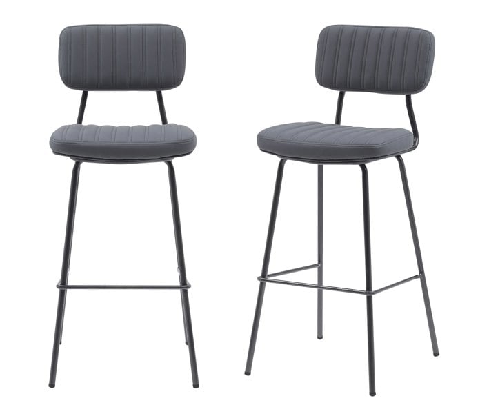 MMT Furniture Designs MMT PU Leather Bar Stools Set of 2, Grey/Tan with Steel Frame, Retro Industrial Style