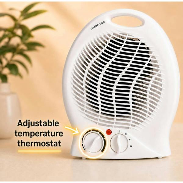 Dyzi 2000W Portable Fan Heater Adjustable Thermostat Tip-Over Protection