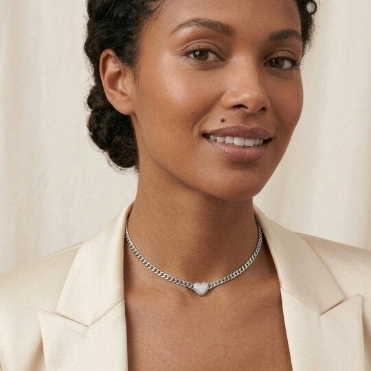 BLOOMTINE Loves Frequency™ Sterling Silver Diamond Heart Choker Necklace