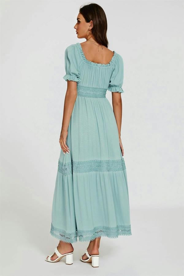 FS Collection Lace Detail Bardot Maxi Dress In Blue