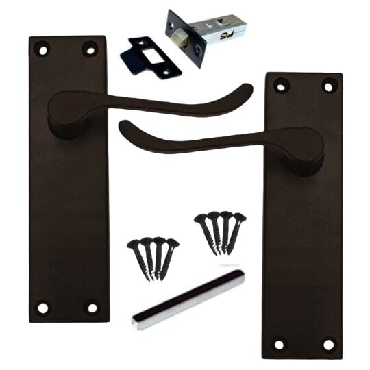 EDH Door Hardware Matt Black Victorian Scroll Door Handles on Backplate – Handle Only or Handle + Tubular Latch – 150mm x 42mm