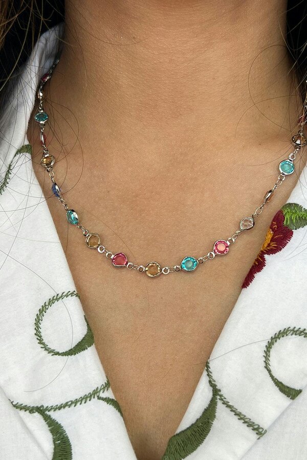 SVNX Round Crystal Necklace and Bracelet Set in Multi - Gift Boxed