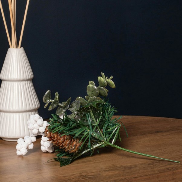 Samuel Alexander 20cm Christmas Eucalyptus Pick with White Frosted Berries and Pinecone