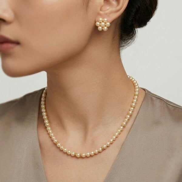The Colourful Aura Golden Shell Pearl Flower Cluster Necklace and Earring Set