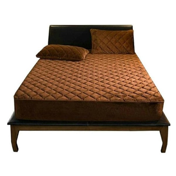 Anyhouz Anycozy Mattress Cover Coffee Double Size Crystal Velvet Thicken Quilted Warm Soft Plush Bed Sheet