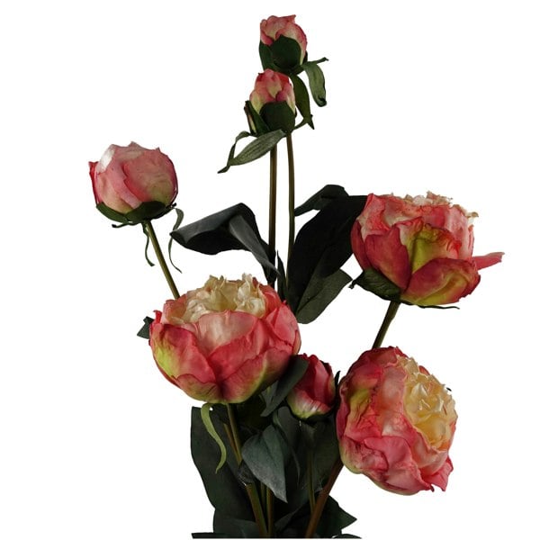 Leaf 55cm Pink Peony Artificial Flowers Spray - 4 Flowers 3 Buds