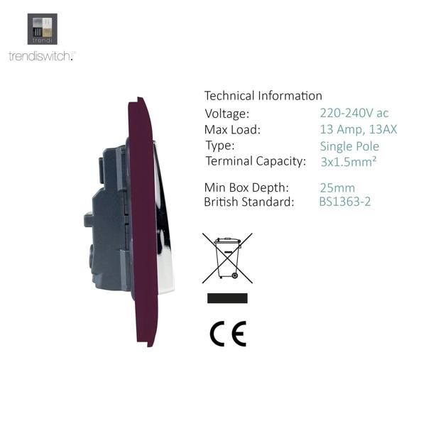 Trendi Switch 1 Gang 13 Amp Switched Plug Socket in Plum Purple