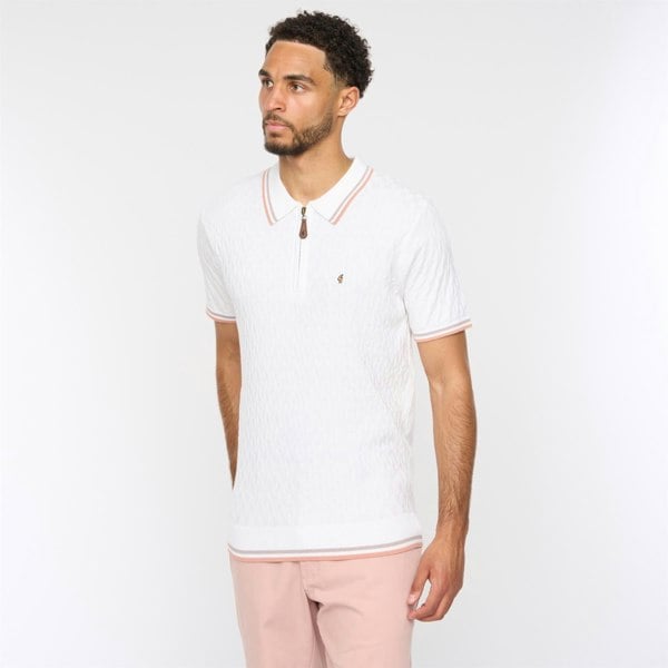 Gabicci G54M08 Mens Short Sleeve Zip Neck Knitted Polo Gabicci Classic - WHITE