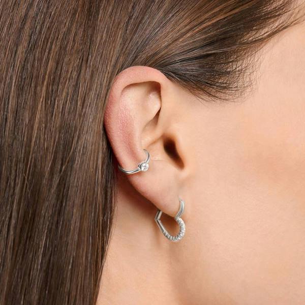 THOMAS SABO Ladies Single Silver Stone Set Heart Hoop Earring CR693-051-14