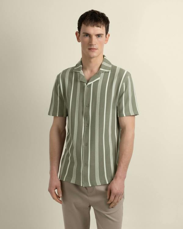 Larsson & Co Hannes - Waffle Stripe Short Sleeve Shirt